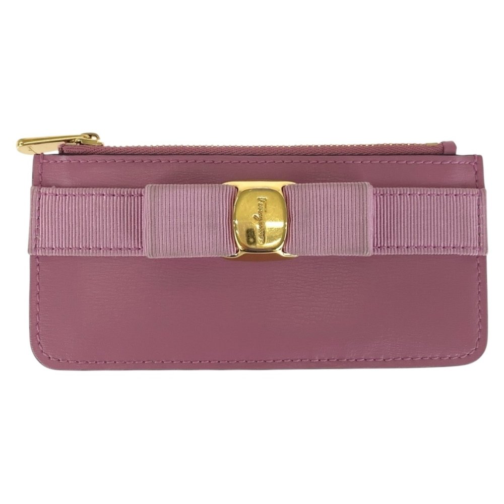 Salvatore Ferragamo Villa Ribbon Pink Leather Wallet with Gold Hardware,